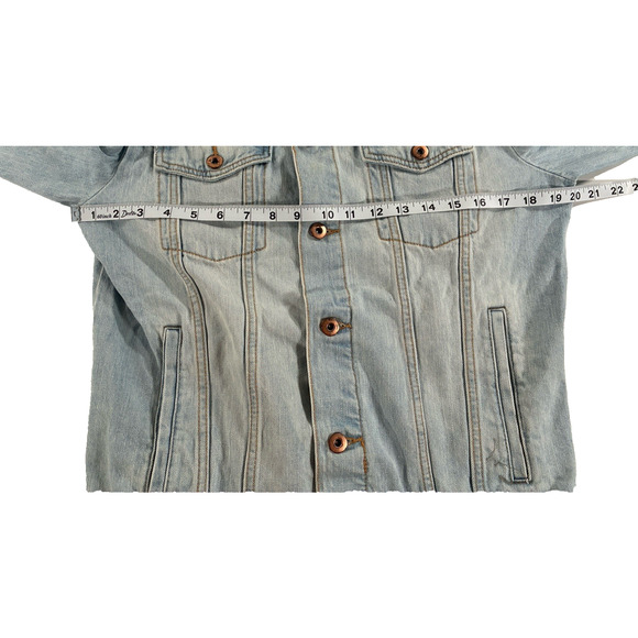 Forever 21 Denim Jean Jacket Boho Button Up Light Wash Men's Small - Picture 5 of 7